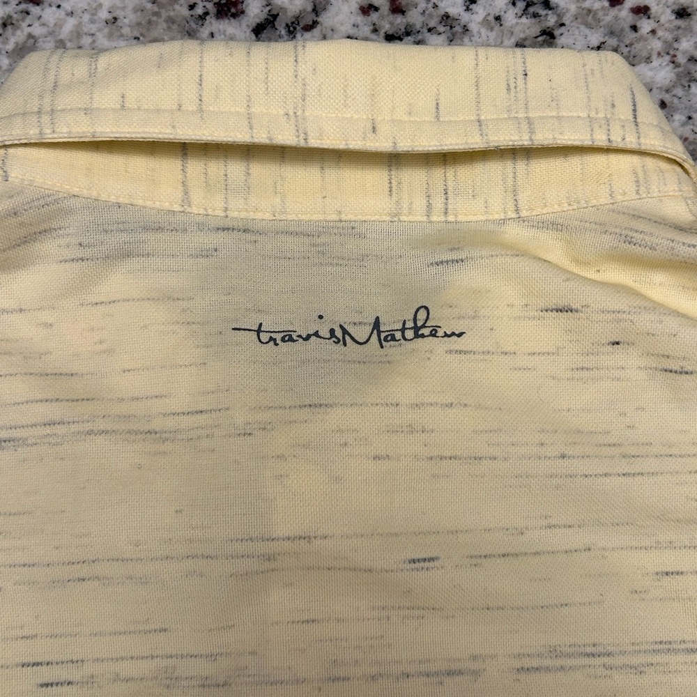 Travis Mathew Men’s Yellow Gray Speckled Polo Shirt L Cotton Polyester - Picture 3 of 9